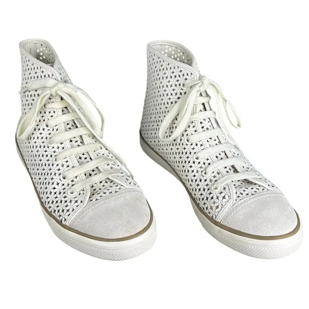 Tory Burch Women’s White Leather Perforated High Top Sneaker Size US 11